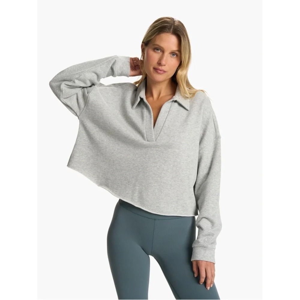 Vuori Restore Polo Pullover Heather Grey Cropped Sweatshirt VW290 Womens Small